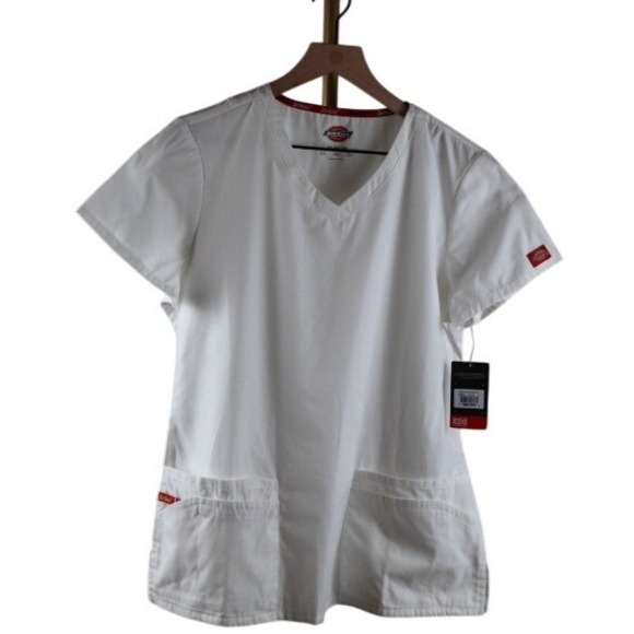 Dickies Tops - Dickies EDS Signature White V-Neck Scrub Top Medical Workwear Womens Medium NWT